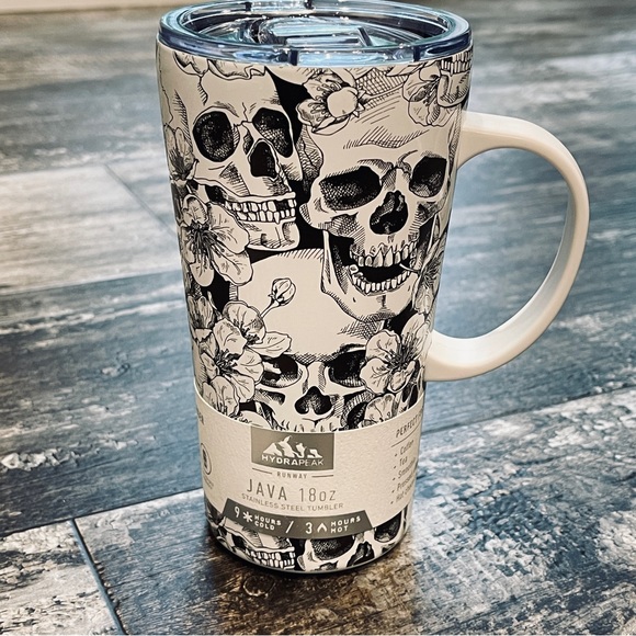 Hydrapeak Other - Hydrapeak Skull Floral Black White 18 oz Coffee Mug Tumbler Halloween NEW